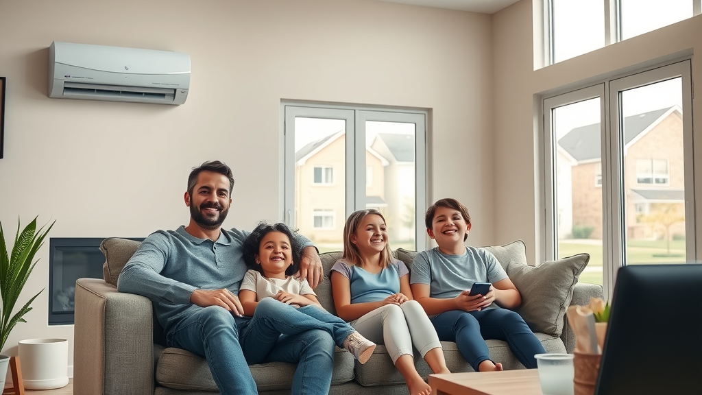 Happy Plainfield family enjoying cool air from expert AC contractor service