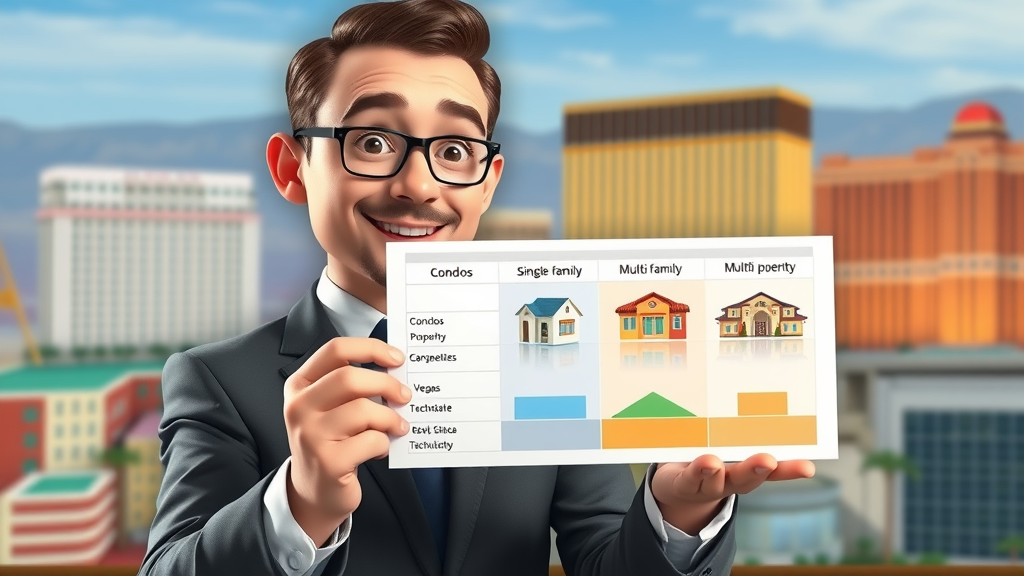 Comparison of Property Types Las Vegas - Vegas real estate professional presenting chart with condos, single-family, and multi-family options