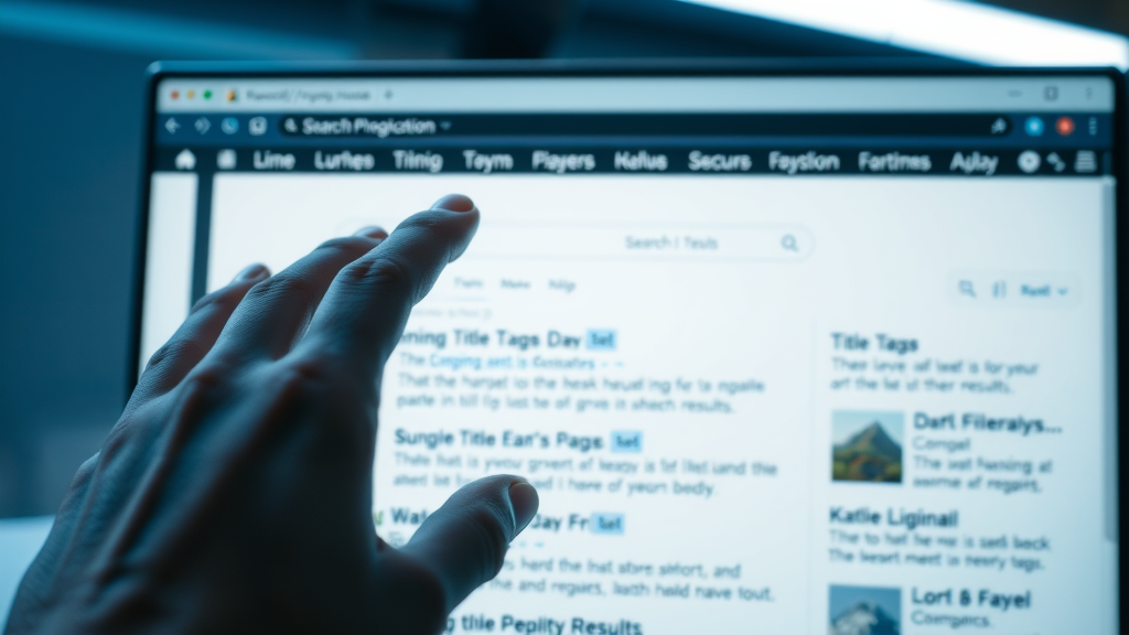 browser mockup showing highlighted title tag on search results from on-page optimization, crisp modern interface
