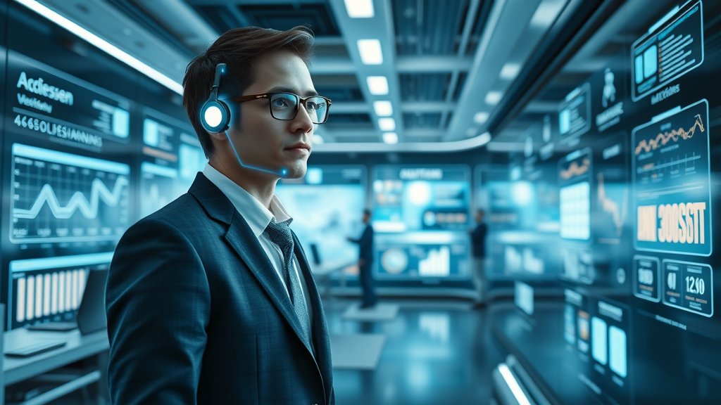 AI Employee automates business marketing, futuristic digital office environment