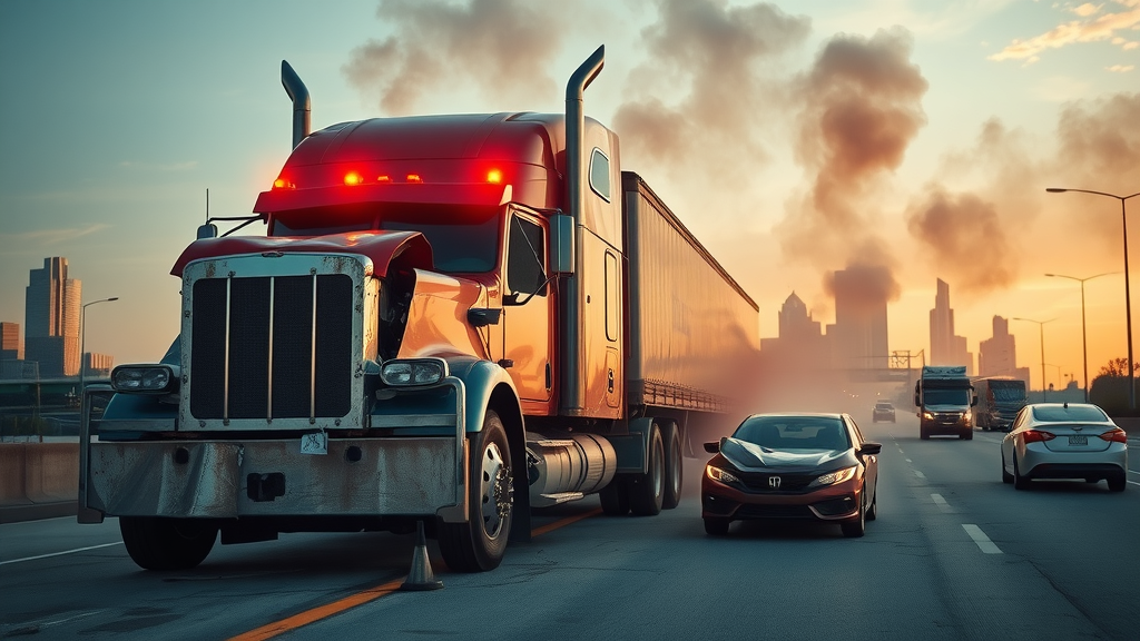 18-wheeler accident scene in Dallas Texas with emergency response vehicles