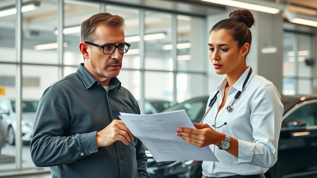 Vehicle owner consulting expert body shop advisor about collision repair checklist