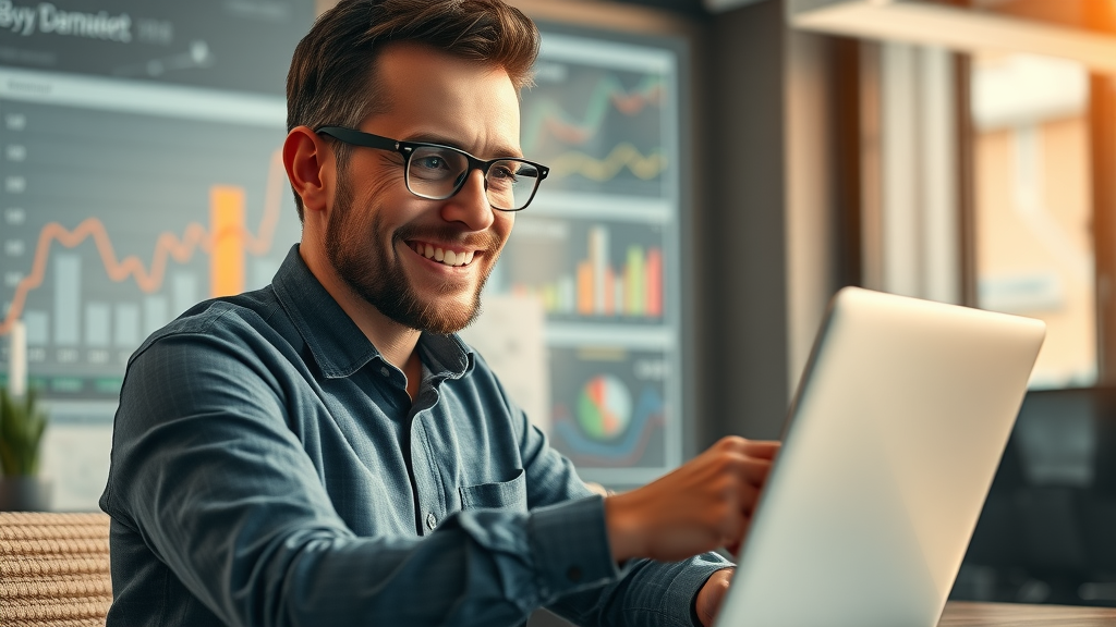 local contractor analyzing long-tail keyword data for SEO strategy in a modern office