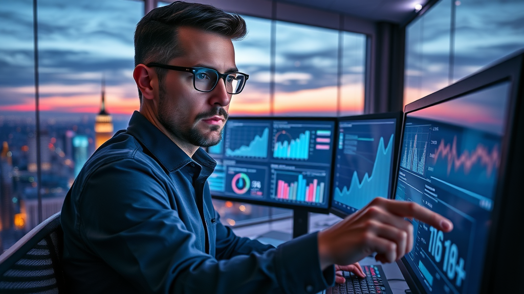Analytics specialist analyzing data graphs to optimize digital marketing tips and campaign outcomes
