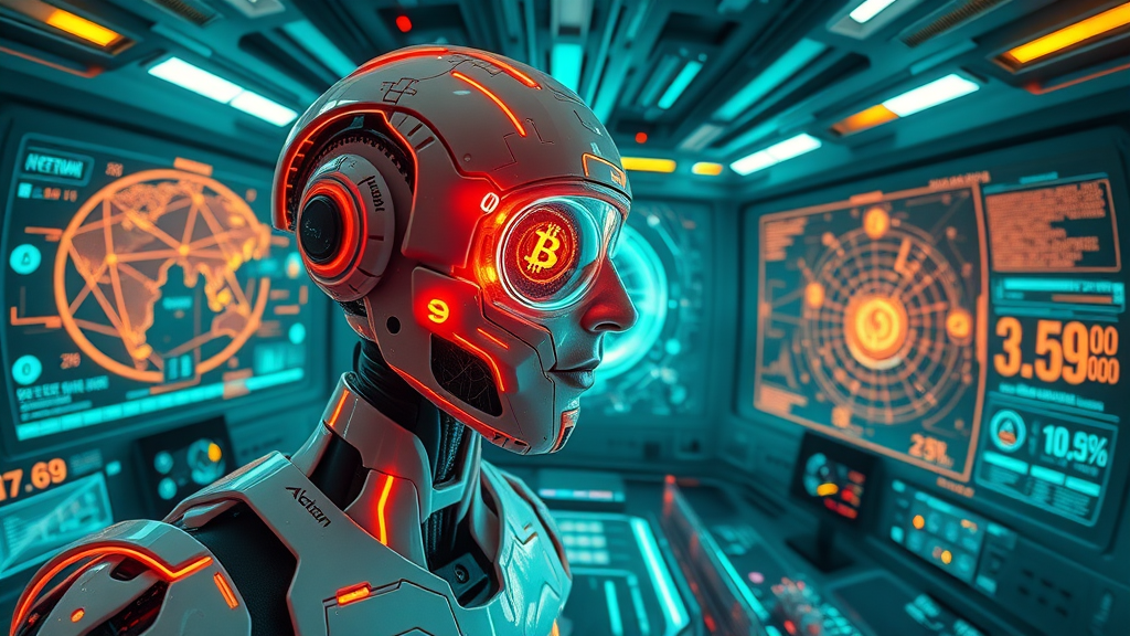 visionary AI system monitoring cryptocurrency flows and scanning for threats in a digital control center