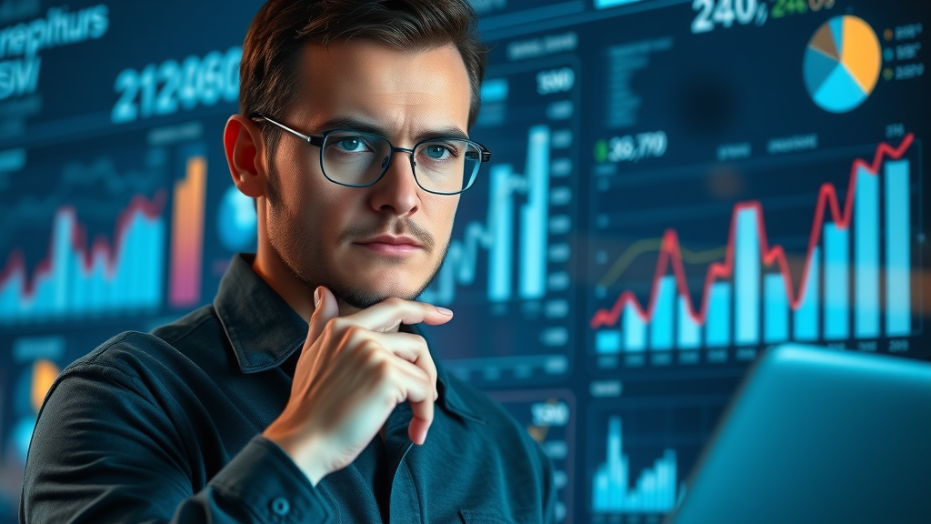 Marketer using analytical dashboard to track SEO and content marketing service results
