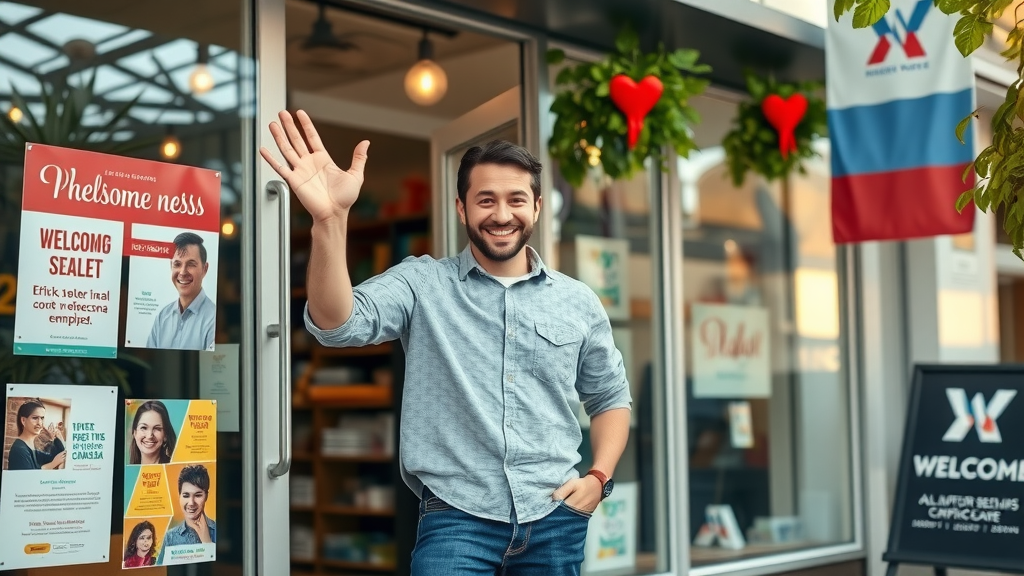 digital marketing for local businesses - owner at shop entrance, welcoming