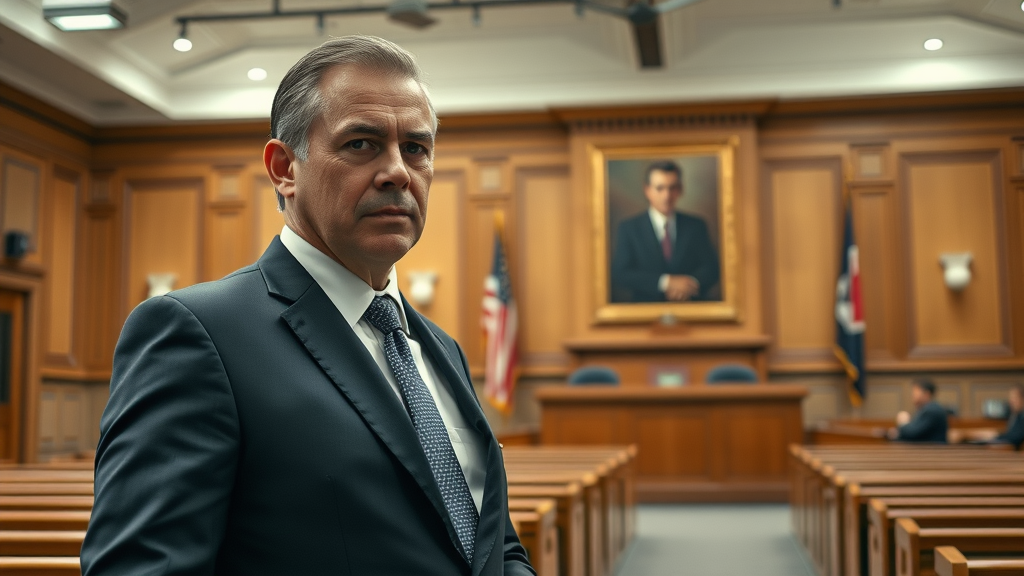 Criminal-defense attorney advocating for client in court