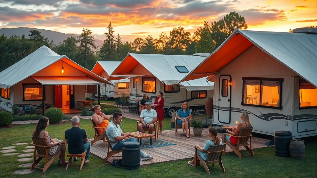 Luxury RV park featuring glamping tents and modern amenities adapting to industry trends.