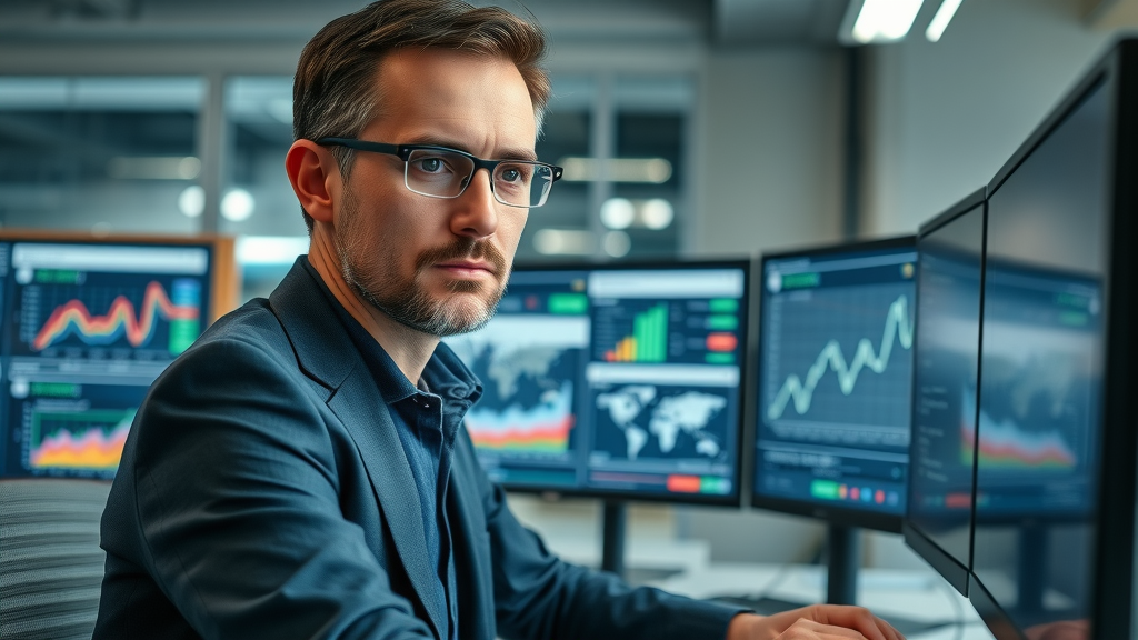 business analyst using AI to predict local customer preferences in digital workspace