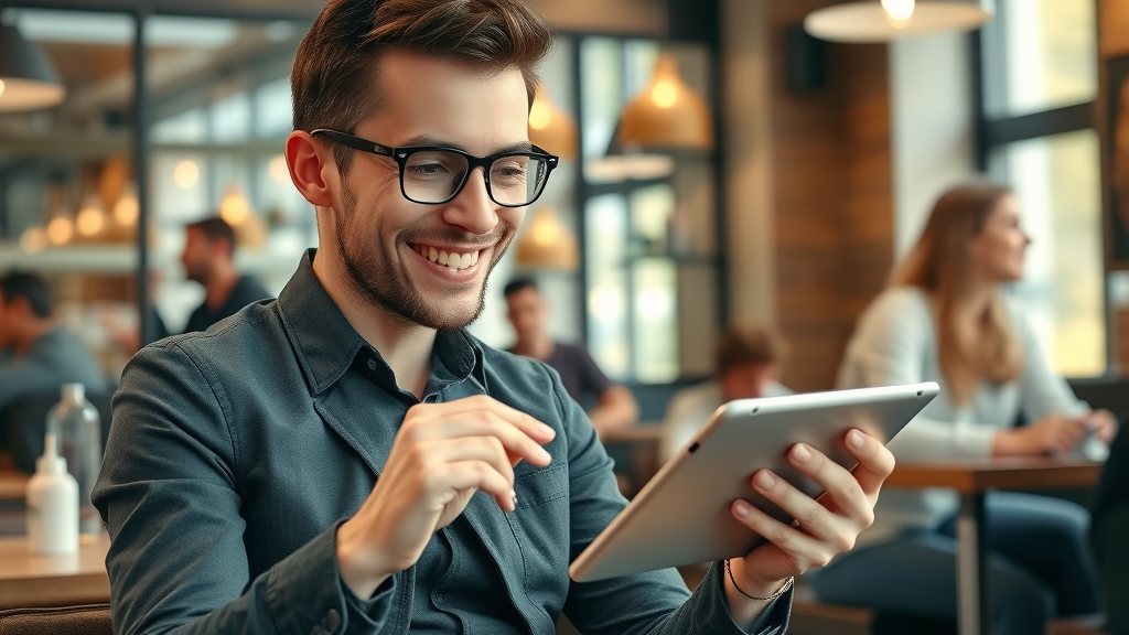 email marketing online advertising local businesses energetic entrepreneur analyzing campaign results cafe