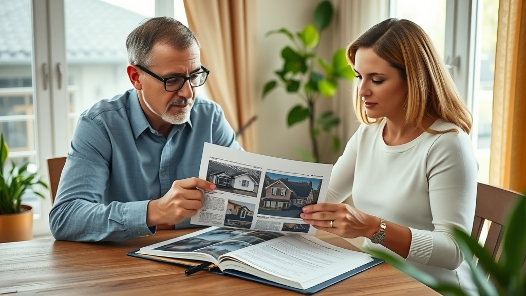 insurance agent reviewing roof inspection photos homeowner table home insurance claims