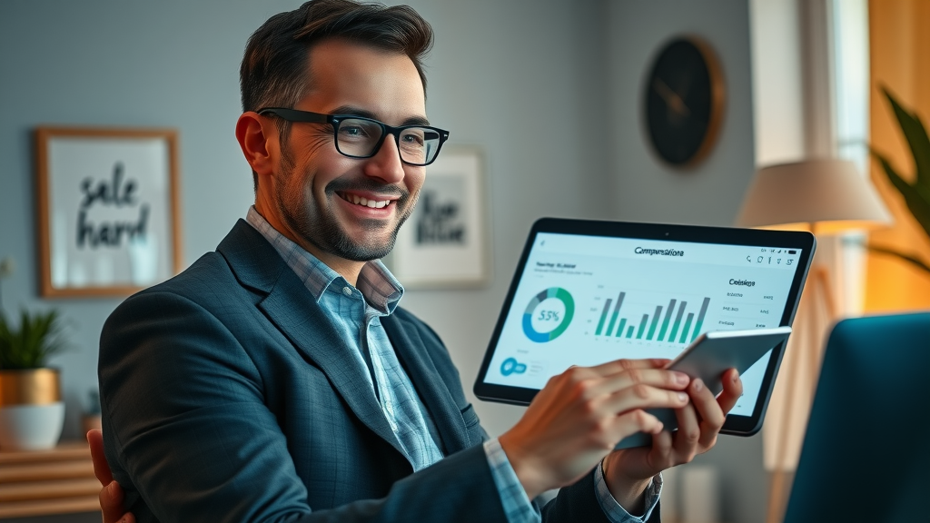 lifewave compensation plan digital sales dashboard, confident businessperson referencing network marketing profits