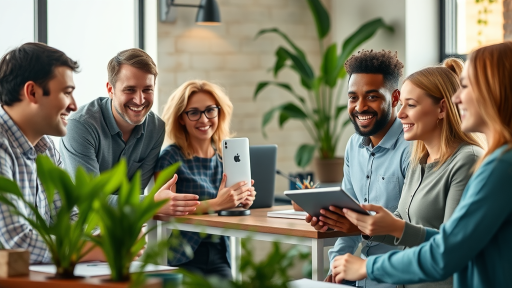 experienced marketing officer coaching diverse marketing team in modern office