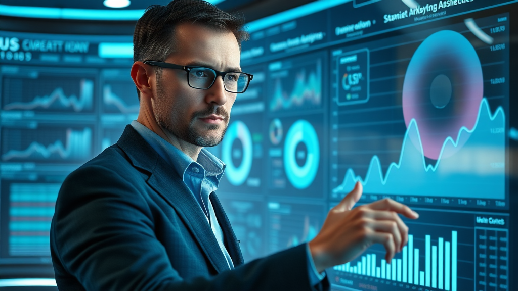 Professional marketer analyzing video marketing analytics with KPI dashboard for video marketing