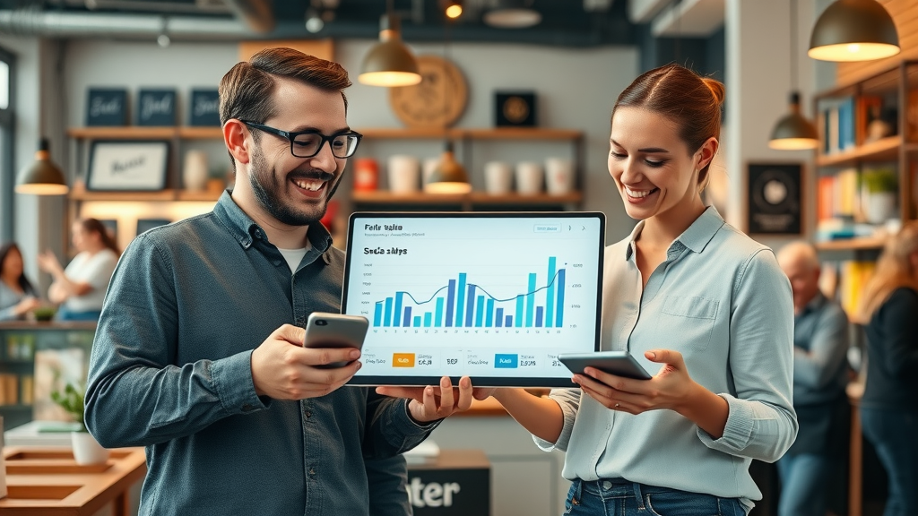 small business owner reviewing improved sales and engagement from local networking upgrades