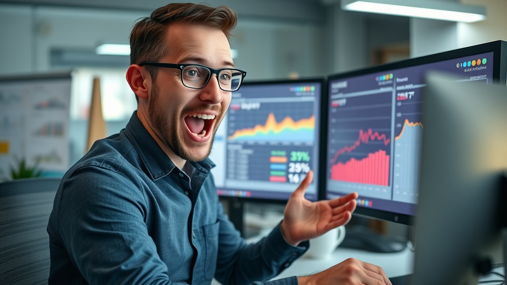 Marketing specialist reviewing split-test results of display ad creatives, A/B testing for higher CTR