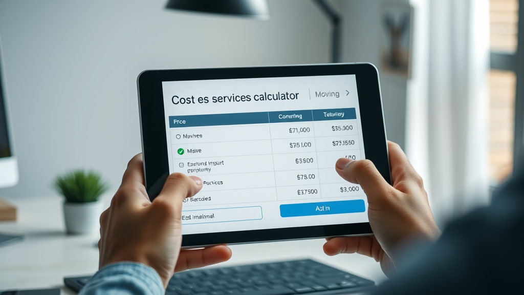 Digital tablet displaying moving services price breakdown, local moving company cost clarity