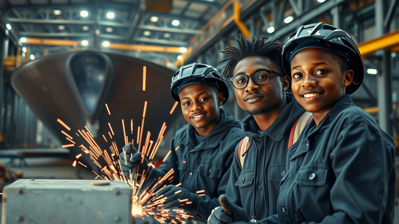 apprentices using welding equipment at Pascagoula Shipyard