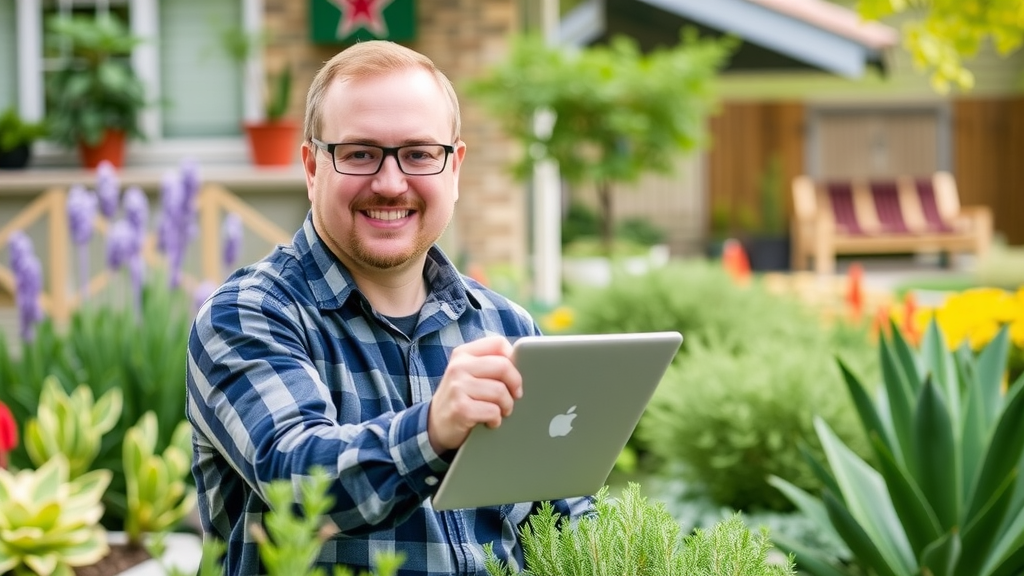 Successful landscaping business owner celebrates blog and online business growth in 2025