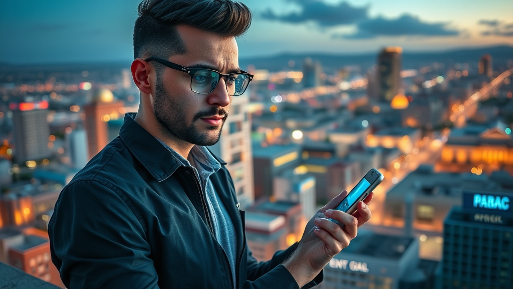 Phoenix small business owner updating google business profile on smartphone, mobile search optimization
