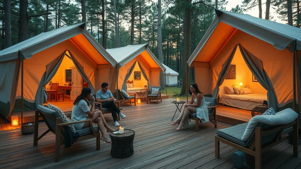 Modern glamping site illustrating emerging trends in personalized RV park brokerage and campground industry