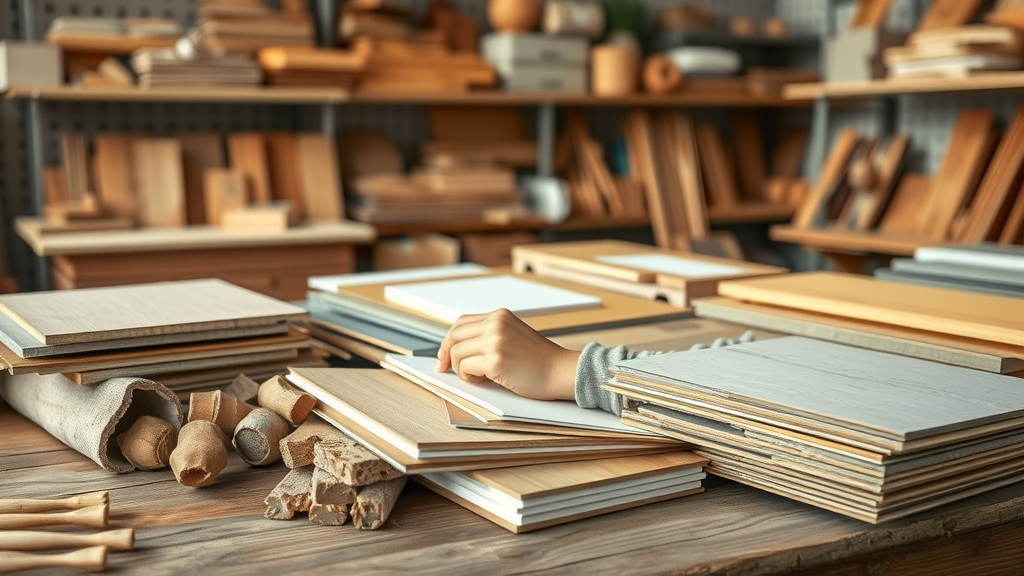 Selection of home renovation materials organized on a rustic workshop table - costs of materials in home renovation strategies