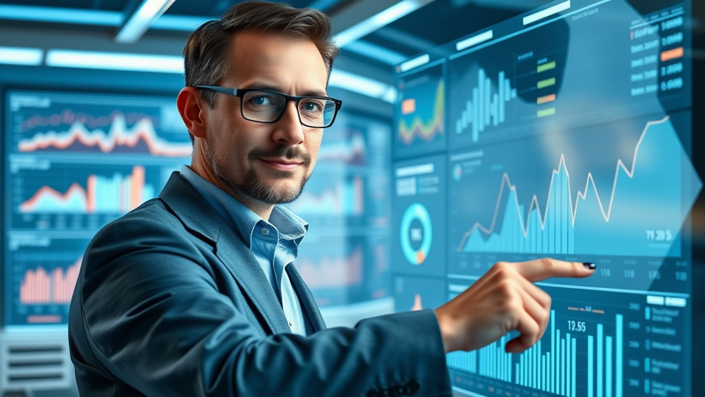 Data-driven digital marketing ad strategist reviewing paid advertising KPIs on digital whiteboard
