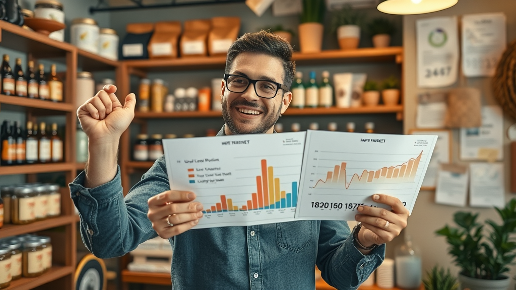 Small business owner analyzing growth from social media marketing local campaigns