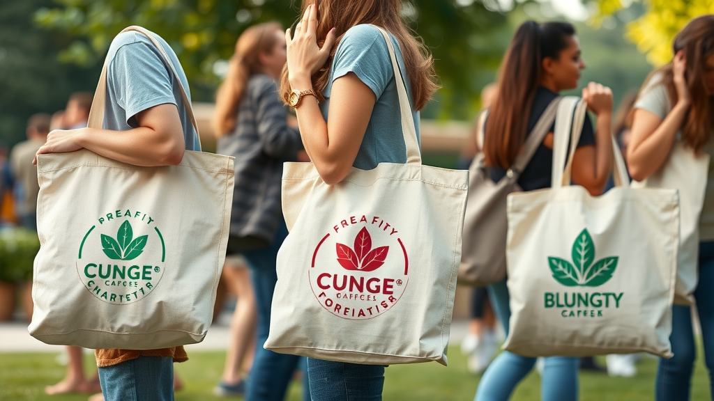 Eco-friendly tote bags popular in promotional products trends 2024 seen in outdoor settings