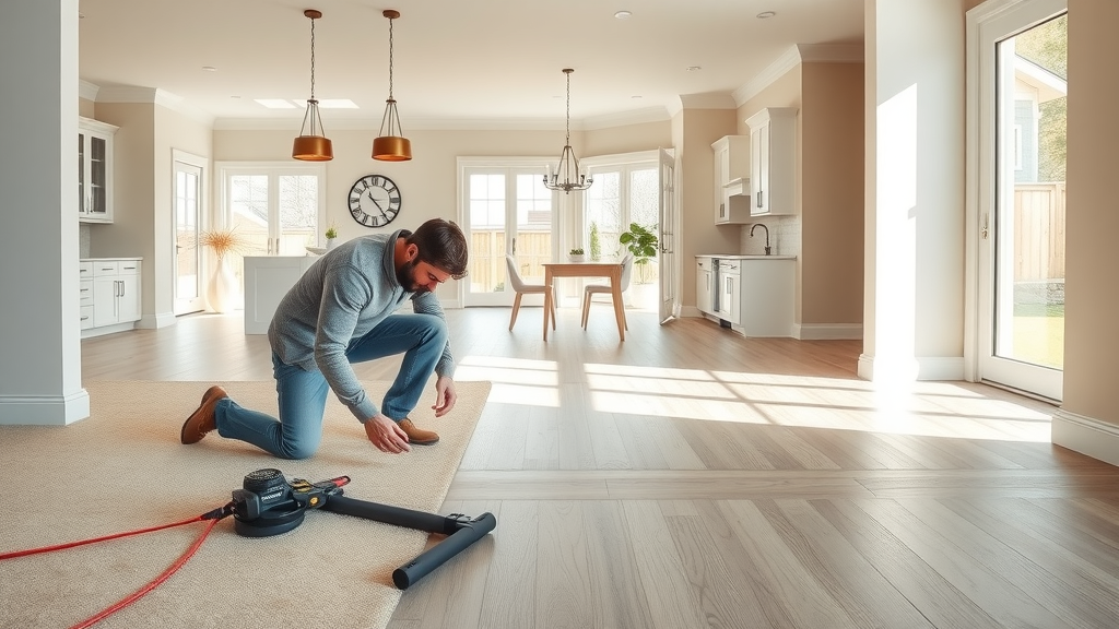 Professional flooring and carpet installation near me in a sunlit family space.