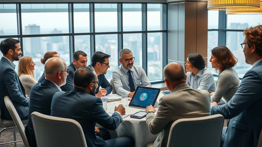 Collaborative B2B networking event with professionals building business partnerships
