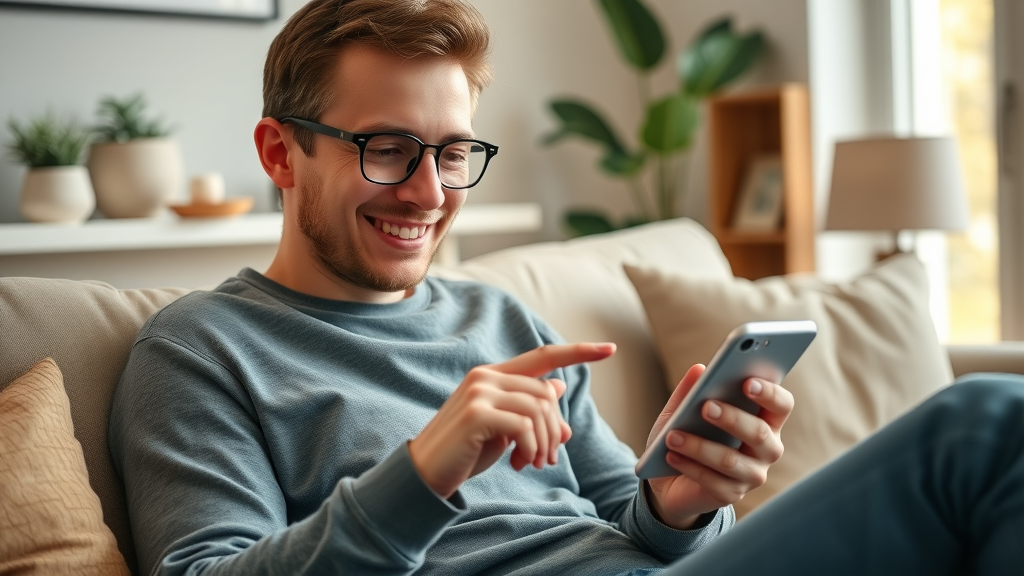 happy user browsing mobile optimized website for top search engine ranking