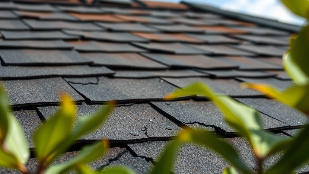 close up damaged asphalt shingles cracks curls visible roof inspections warning signs