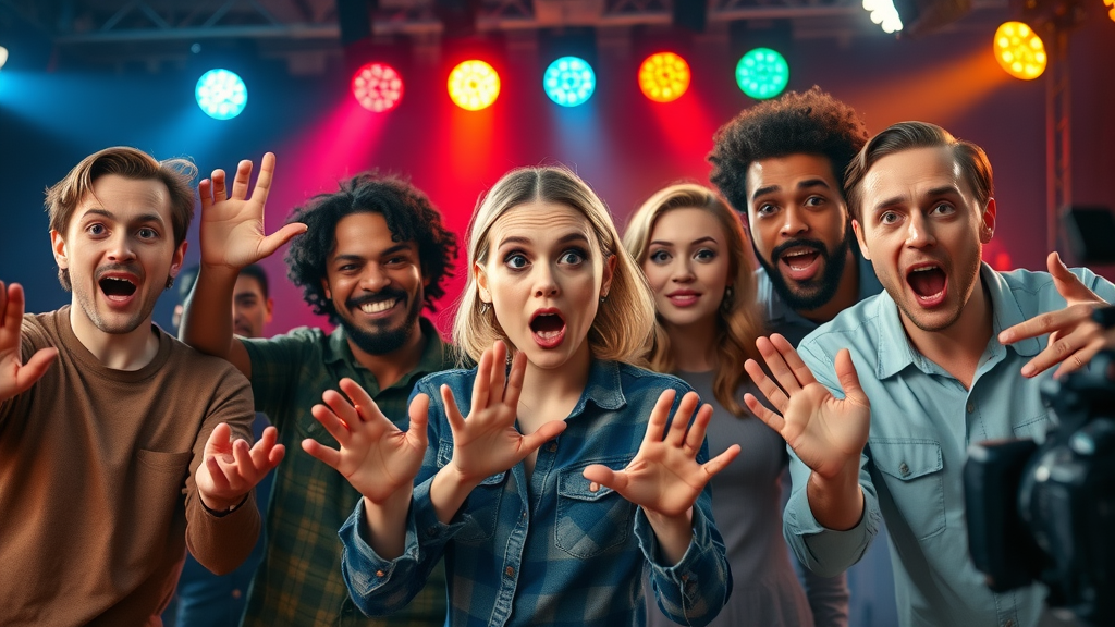Diverse actors performing dramatic opening scenes to create engaging video content with dynamic lighting