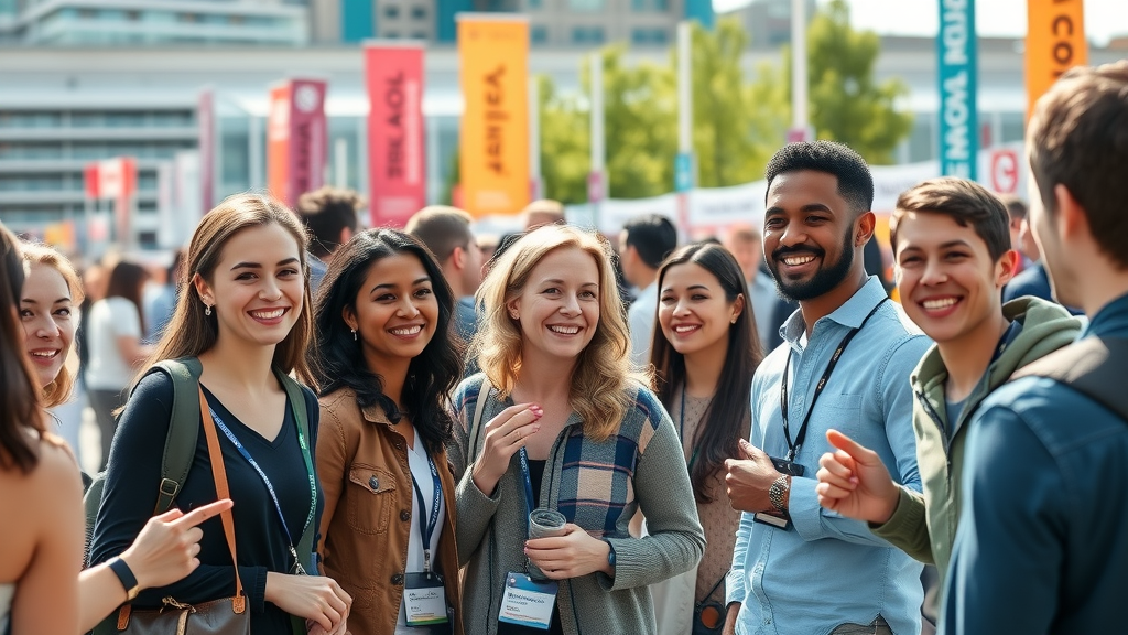 Young entrepreneurs network at Vancouver economic growth advocacy forum outdoors.