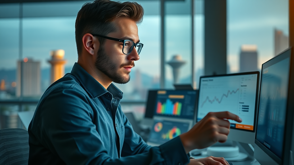 Digital marketer analyzing content marketing performance and search engine visibility for Phoenix business