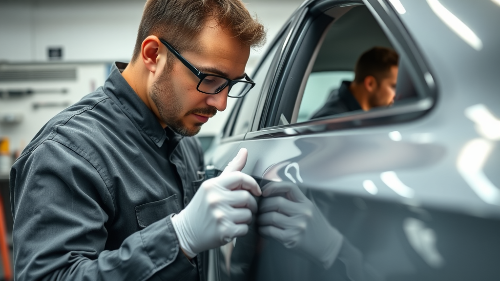 professional auto body technician performing paintless dent repair