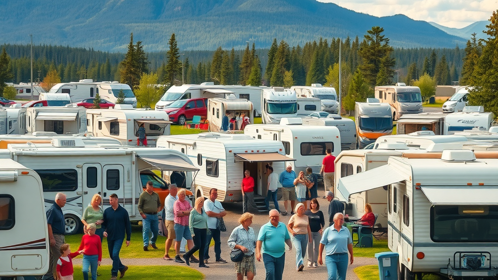 Bustling campground with diverse RVs and campers enjoying outdoor activities, illustrating the thriving rv park market and personalized service impact
