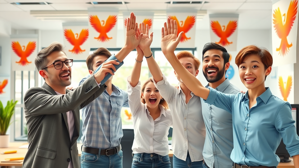 Proactive Phoenix marketing team celebrating after successful campaign launch, avoiding common marketing mistakes