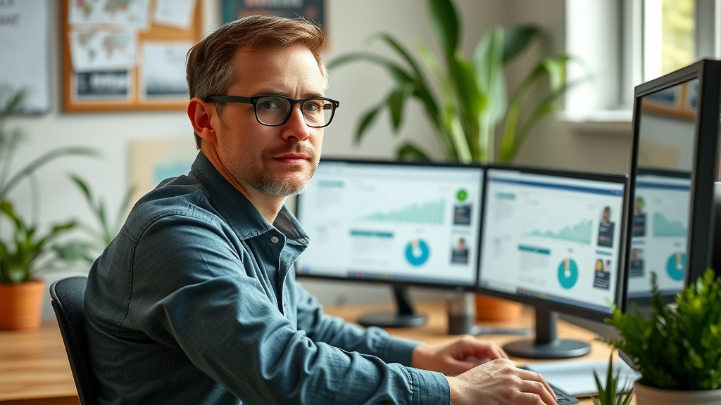 confident marketing strategist reviewing data for integrated media planning