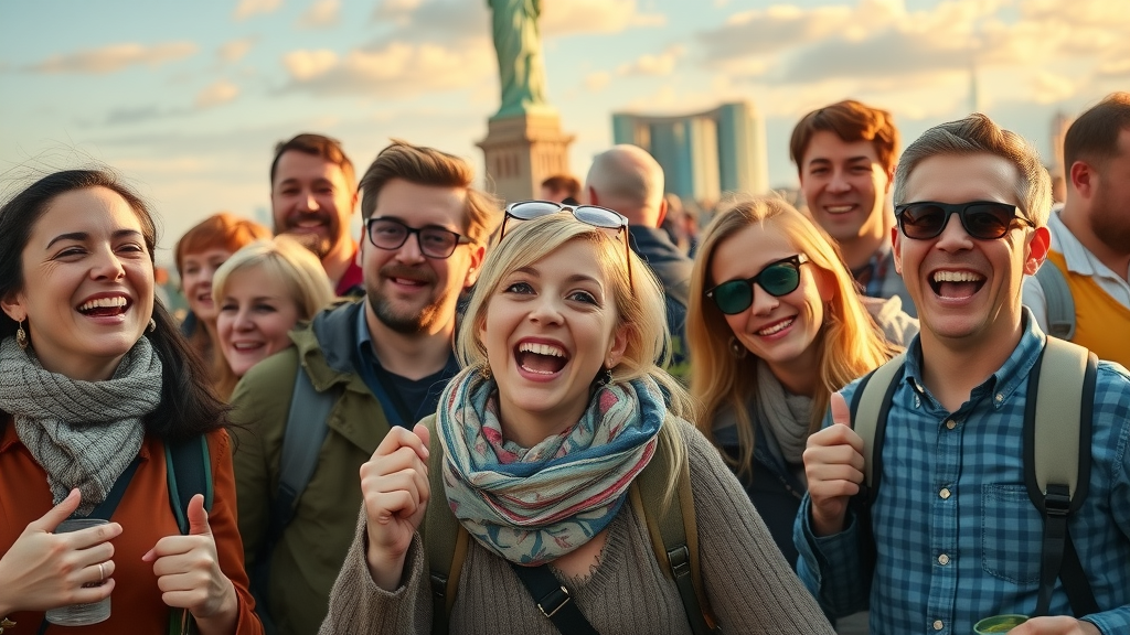 International travelers enjoying tourism in United States at an iconic landmark