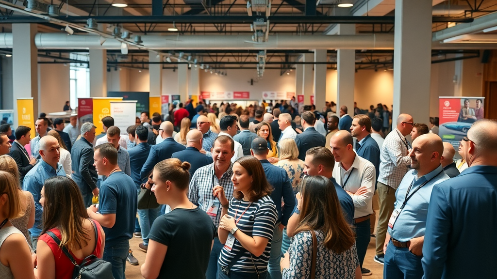 Lively business networking event with people building connections for business growth resources.