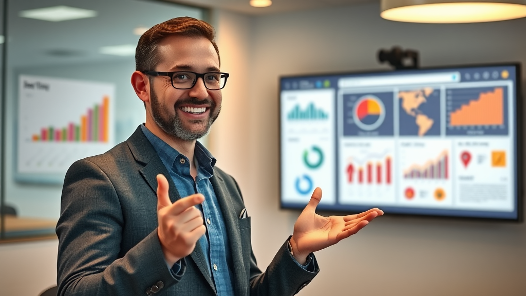 Media campaign effectiveness case studies - leader presenting successful digital campaign KPIs