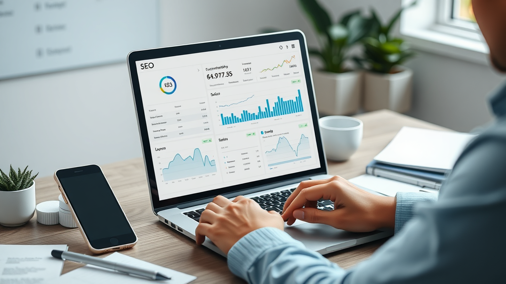 SEO dashboard displaying keyword research data, search volumes, and keyword ideas for content marketing