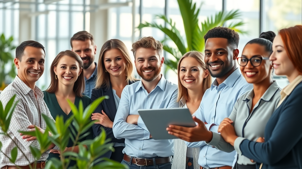 Business team working securely with computer support specialist in bright office