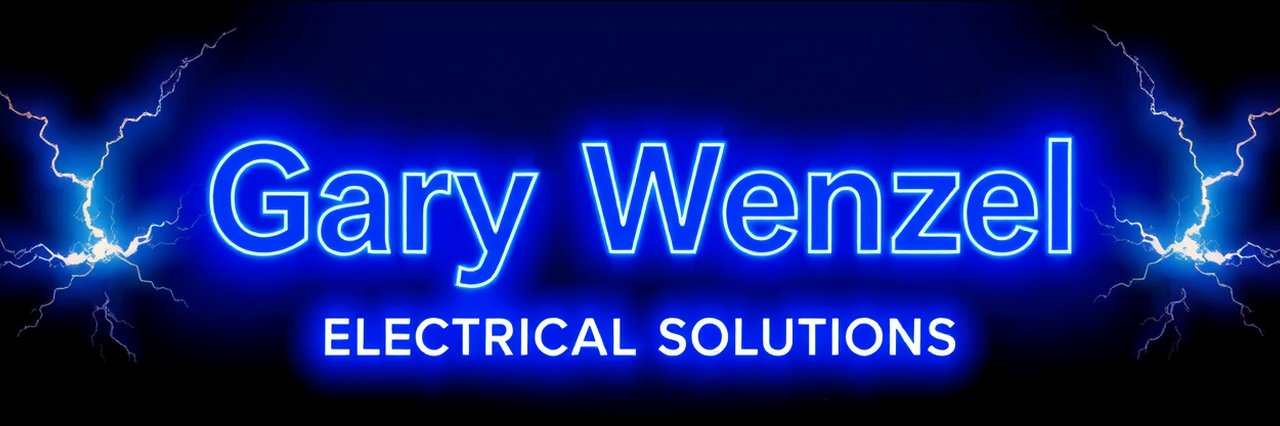 Electric blue logo for Gary Wenzel Electrical Solutions with dramatic lightning effects.
