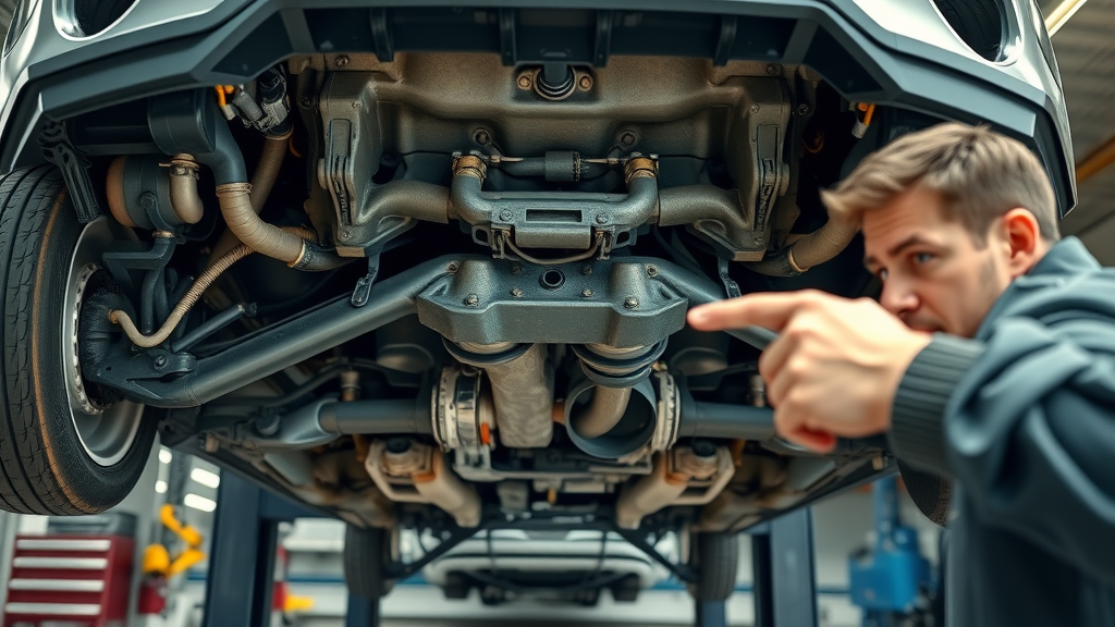 car frame damage and bent frame visible under car for frame straightening