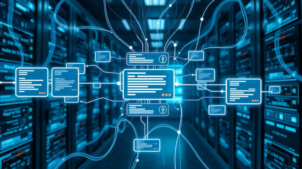 Conceptual representation of structured data with interconnected content blocks and AI exclusion filter functioning in a server environment