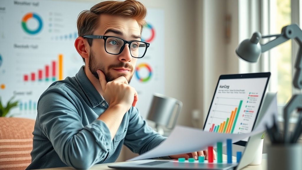 Creative marketer designing infographic for off-page SEO, content marketing icons, bright desktop